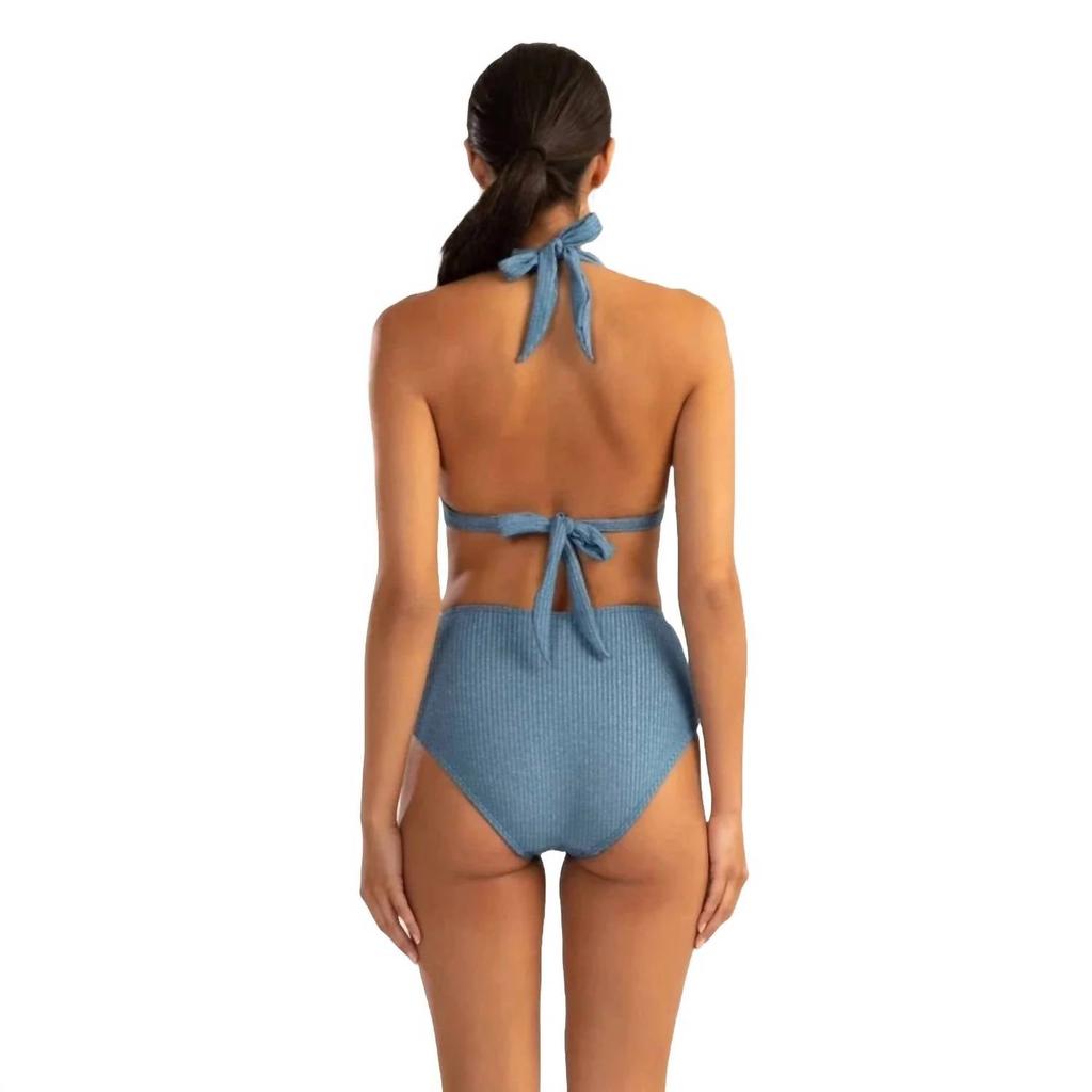 Shoshanna Sea Rib Shimmer High Waist Bikini Bottom In Sea Shimmer