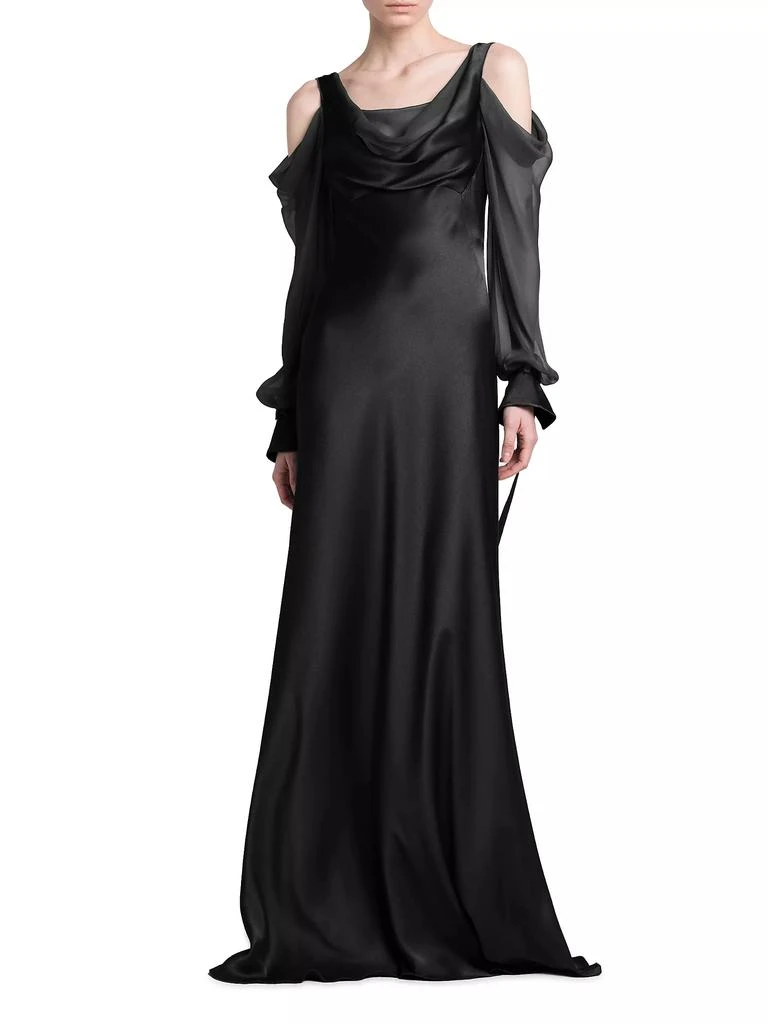 Alberta Ferretti Silk Draped Cold-Shoulder Column Gown 3