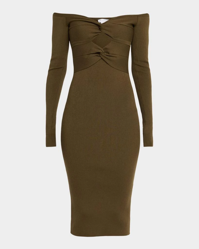 Stella McCartney Twisted Off-The-Shoulder Light Rib Midi Dress 1