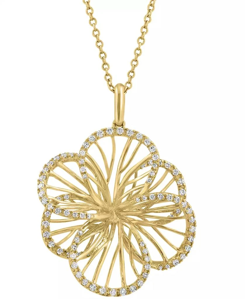 Effy EFFY® Diamond Border Openwork Flower Pendant Necklace (3/8 ct. t.w.) in 14k Gold, 17" + 1" extender 1