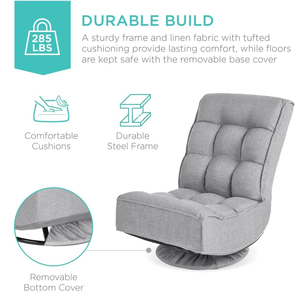 Best Choice Products Folding Floor Gaming Chair for Home, Office w/ 360-Degree Swivel, 4 Positions 5