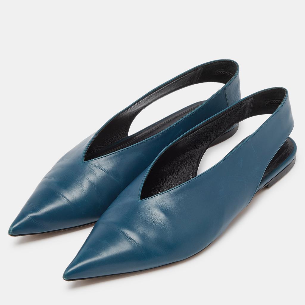 Celine Celine Blue Leather Pointed Toe Slingback Flat Sandals Size 41