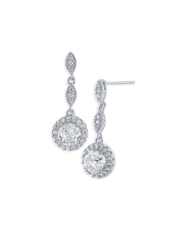 Kenneth Jay Lane Rhodium Plated & Cubic Zirconia Circle Drop Earrings