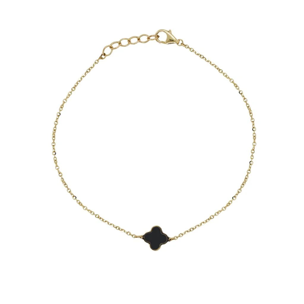 Italian Gold 14K Yellow Gold Small Single Clover Bracelet - Onyx