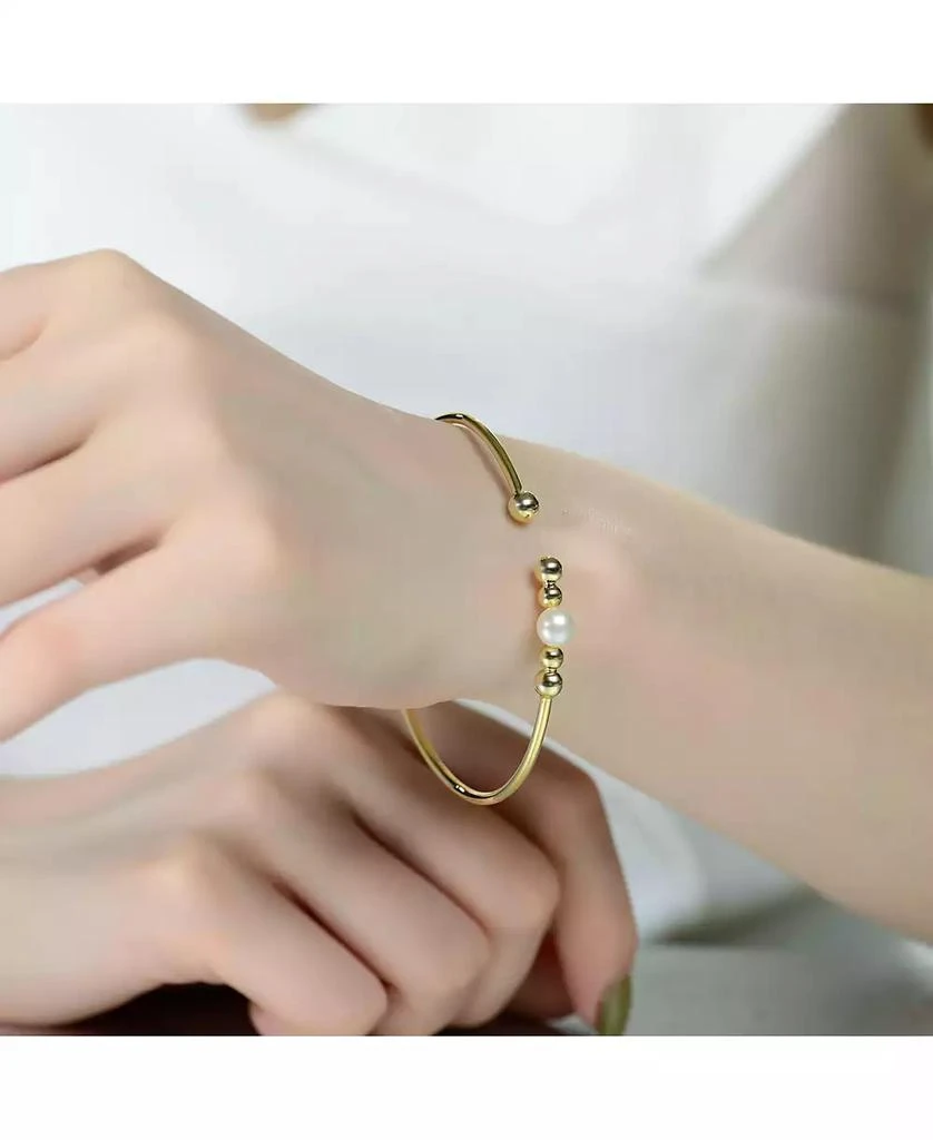 Genevive Sterling Silver with Gold Plated 6.5MM freshwater Pearl Bangle Bracelet 3
