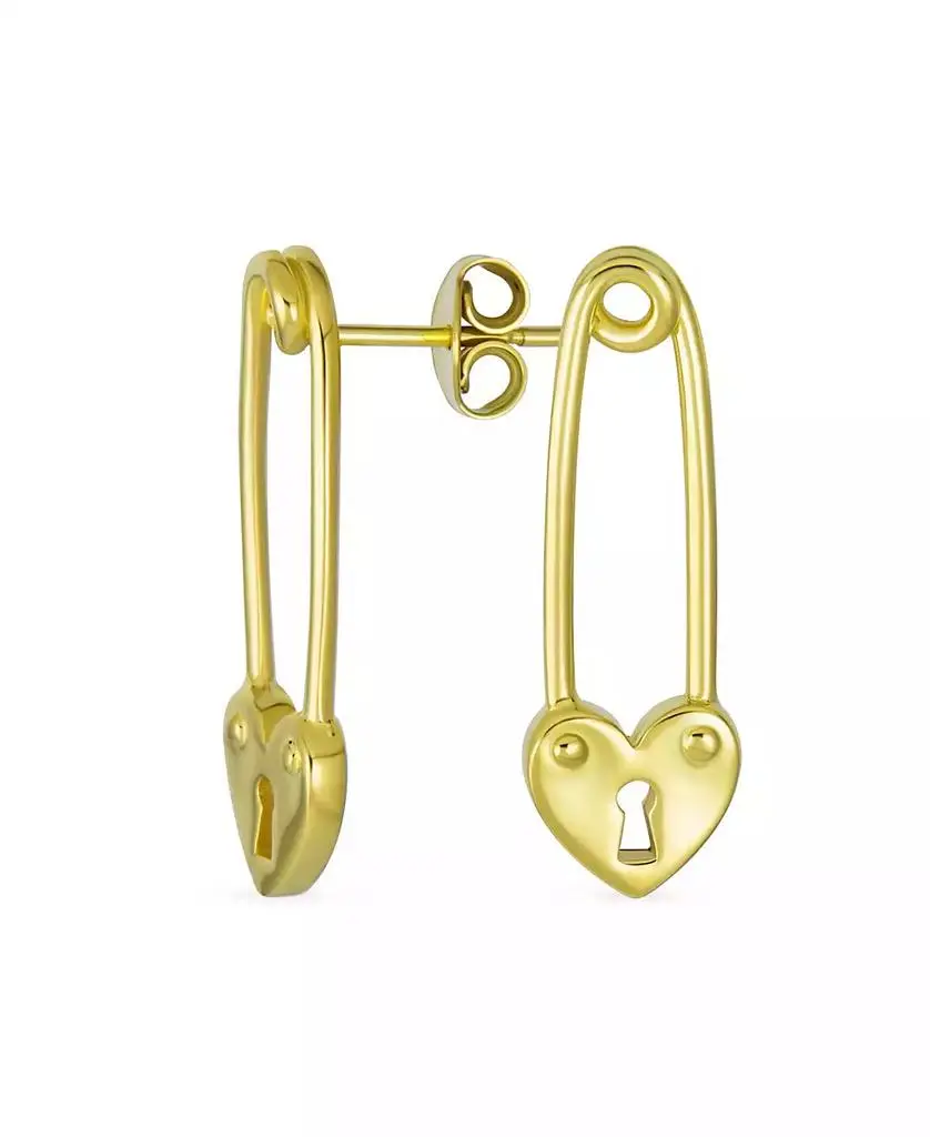 Bling Jewelry Love Lock Heart Safety Pin Dangle Earrings Plated Sterling