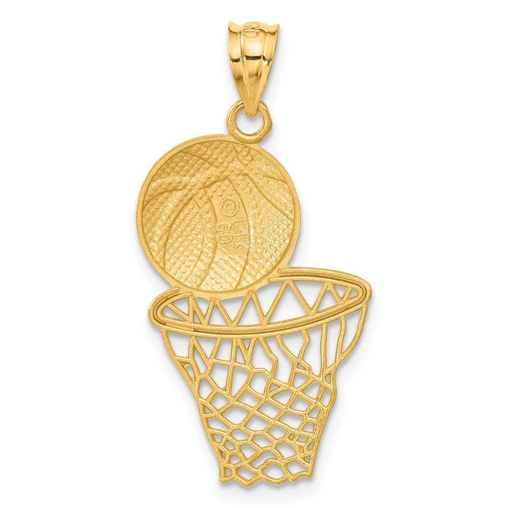 Diamond2Deal 14k Yellow Gold Satin Diamond-Cut Basketball and Net Pendant 3
