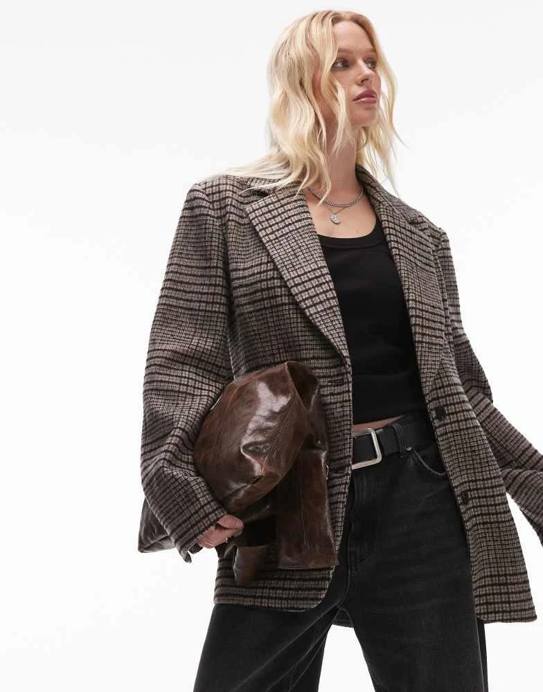Topshop Topshop heritage check blazer with wool in multi 1