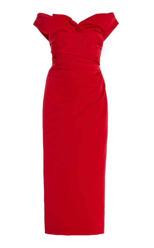 RACHEL GILBERT Rachel Gilbert - Daria Gathered Satin Midi Dress - Red - 1 - Moda Operandi
