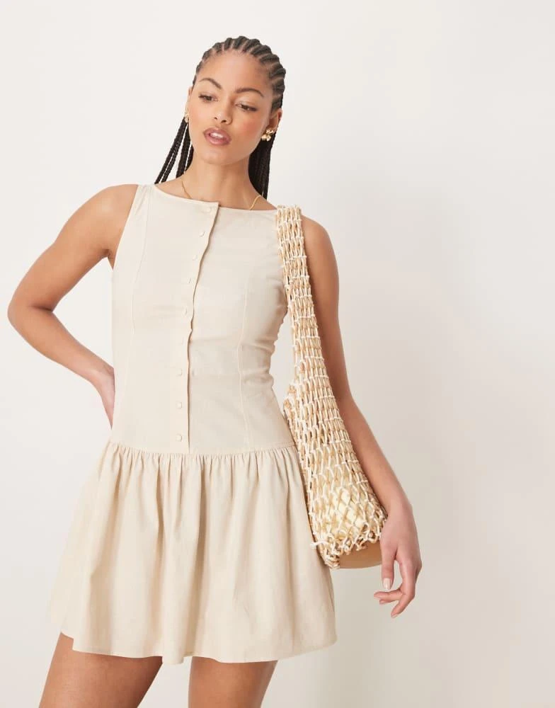 button down drop waist dress Wynn Drop Waist Linen Dress | Button-Up Long Sleeve