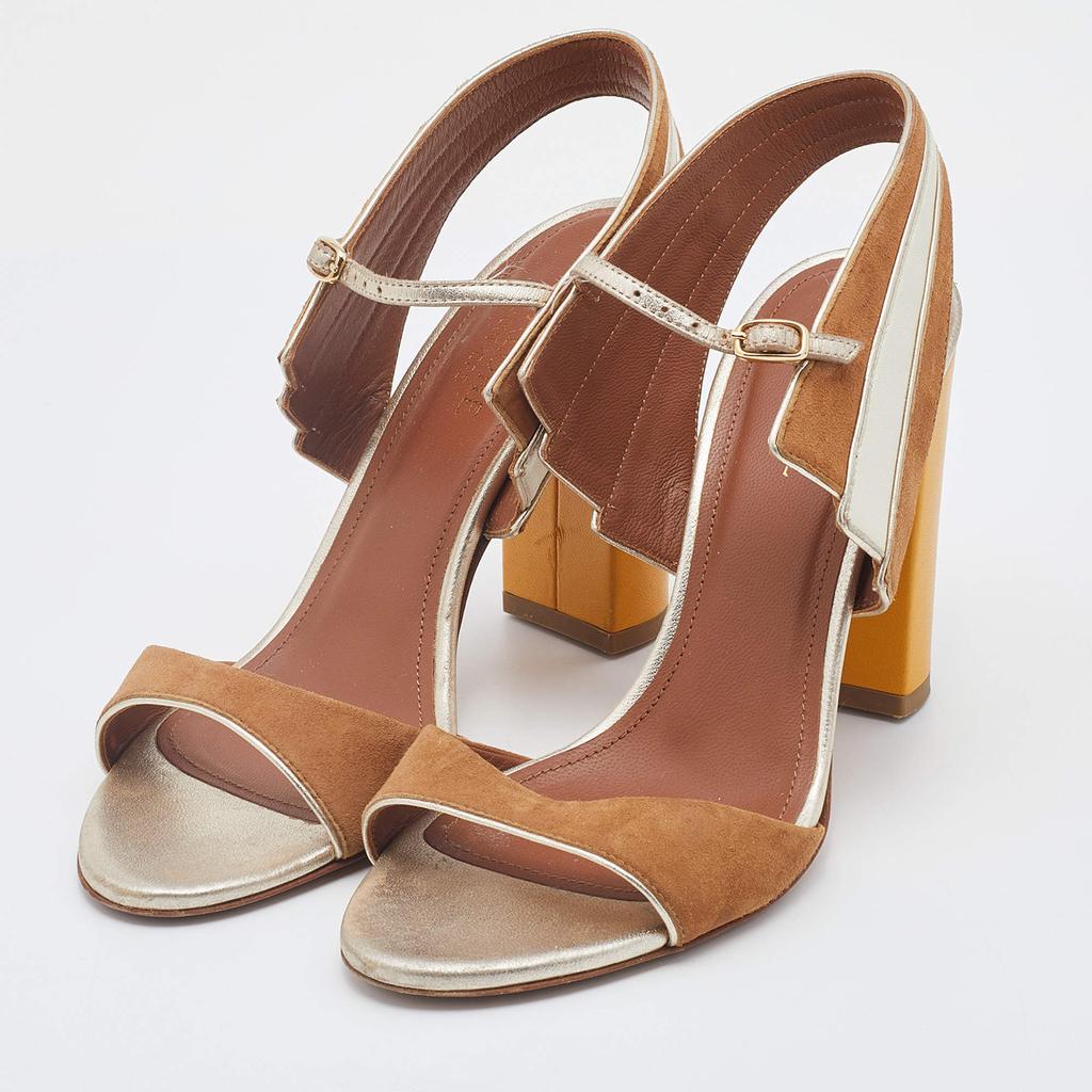 Malone Souliers Malone Souliers Brown/Cream Leather And Suede Block Heel Ankle Strap Sandals Size 36