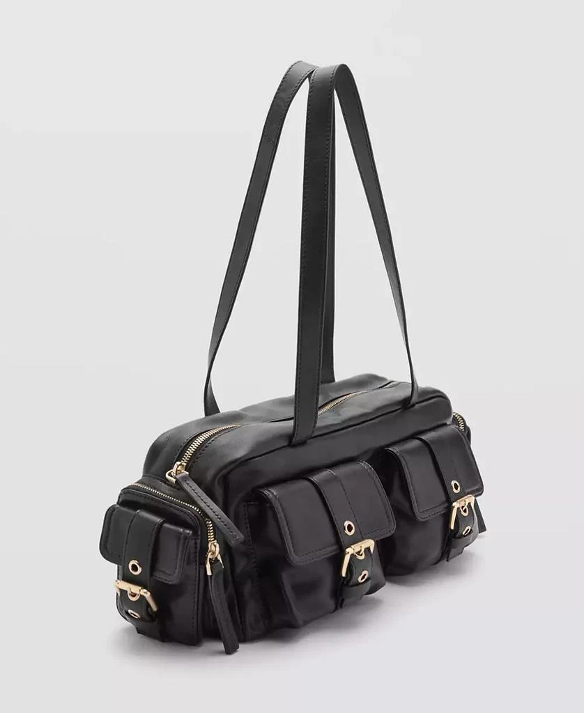 Mango Women's Pockets Detail Leather Handbag 2