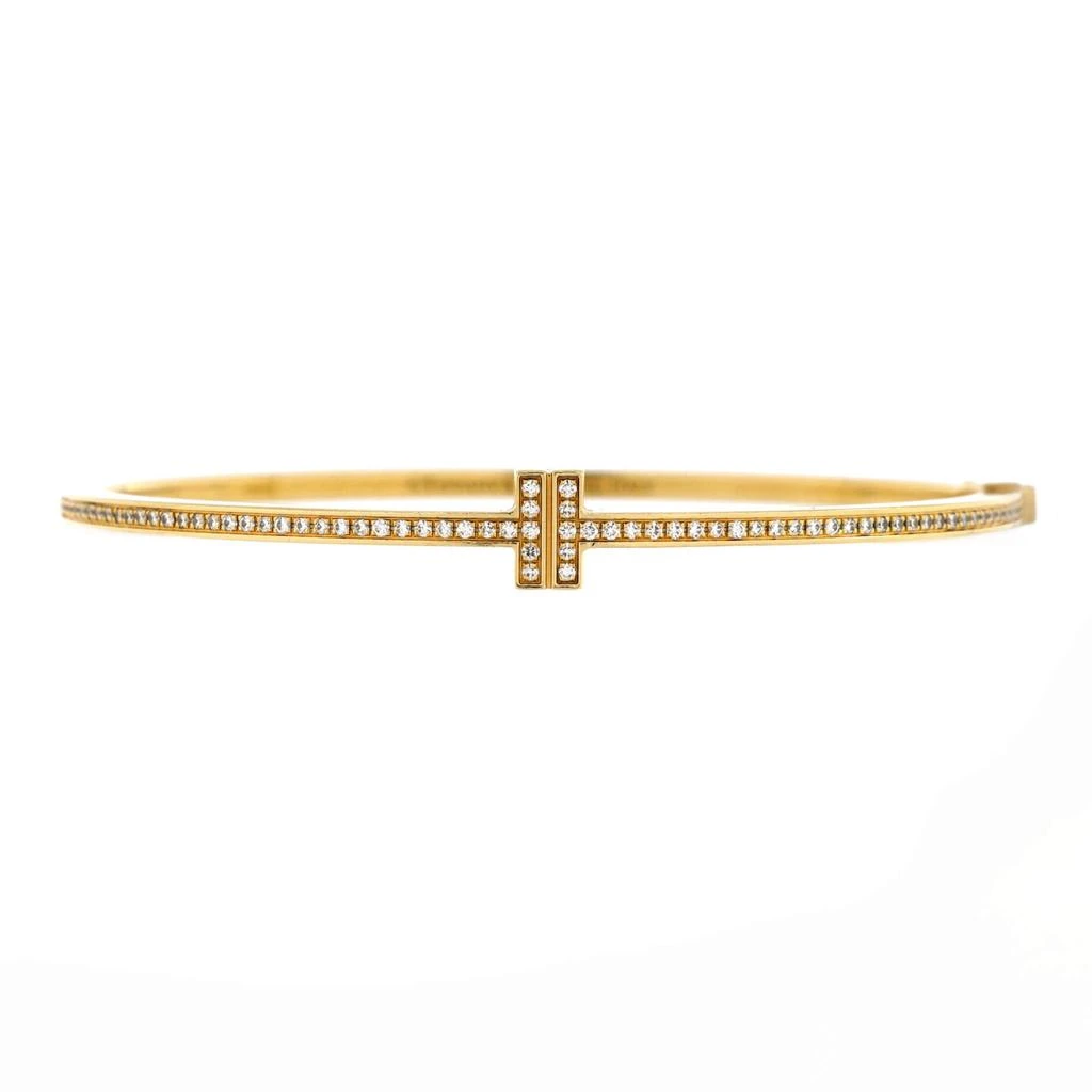 Tiffany & Co. T Hinged Wire Bangle Bracelet 18K Yellow Gold with Diamonds 1