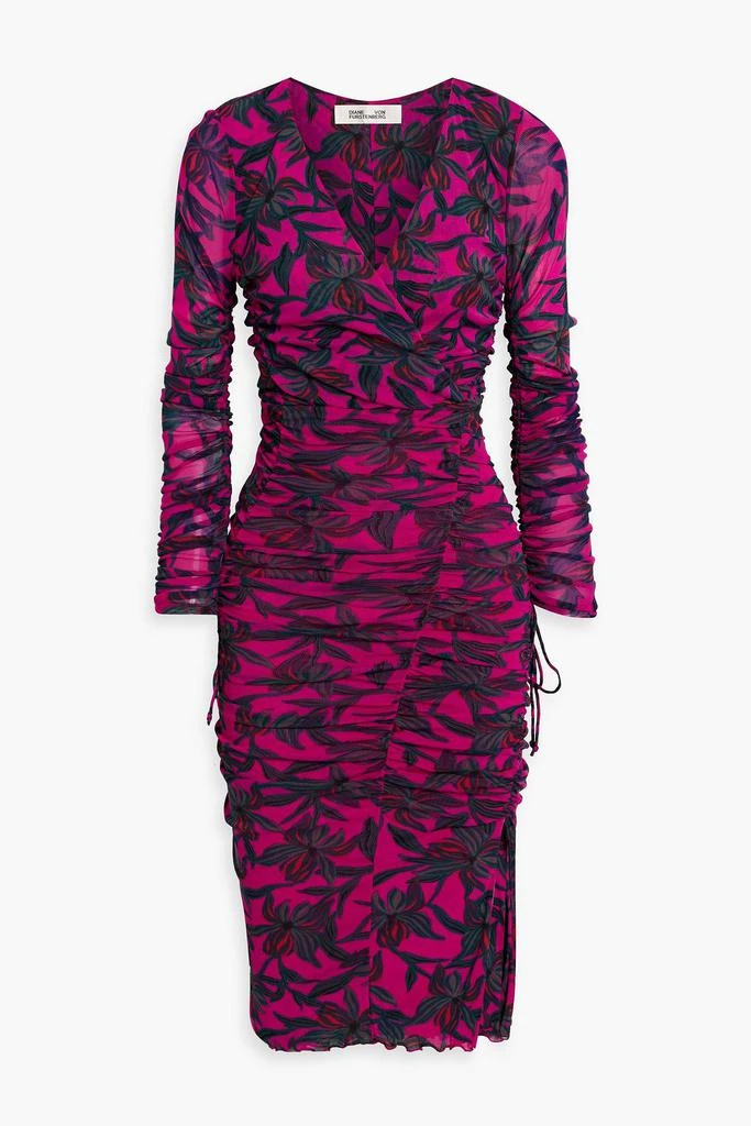 Diane von Furstenberg Rochelle wrap-effect floral-print stretch-mesh dress 1