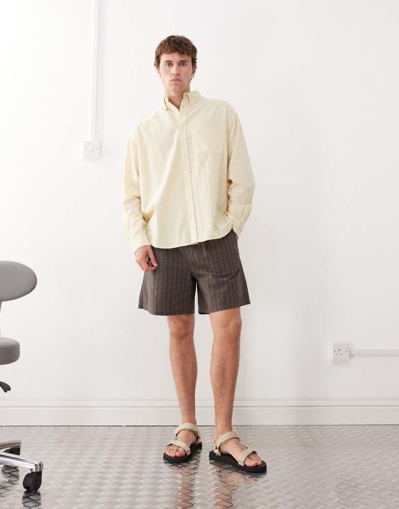 Weekday Weekday long sleeve seersucker shirt in light yellow