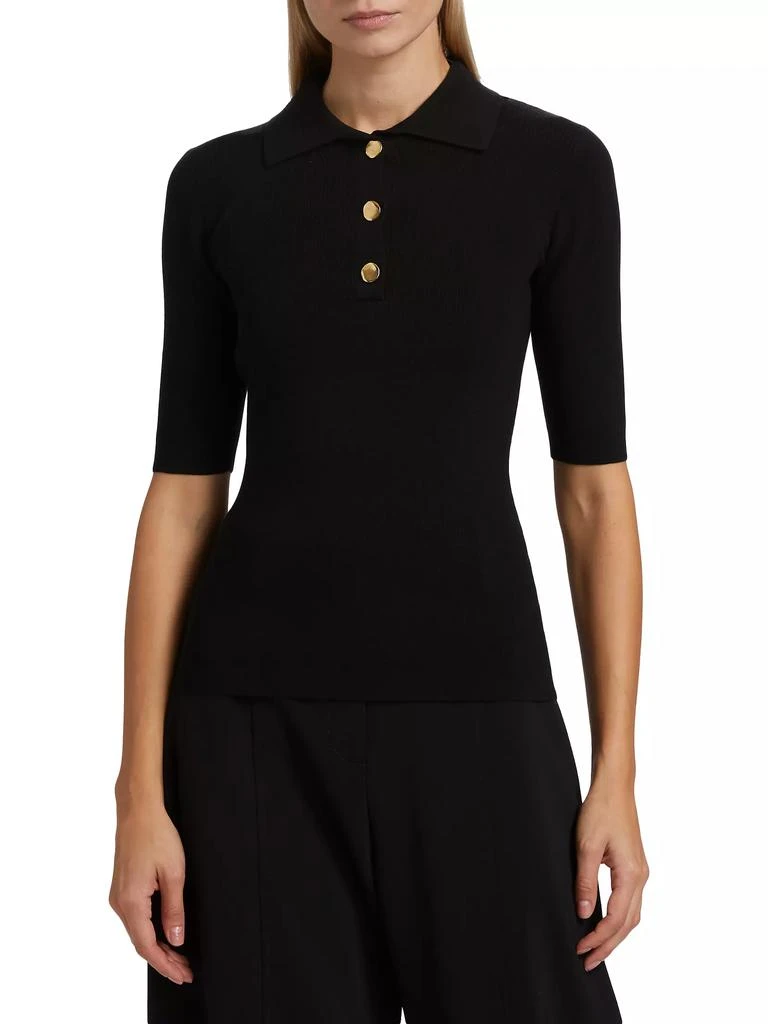 ROSETTA GETTY Ribbed Stretch Wool Polo Sweater 3