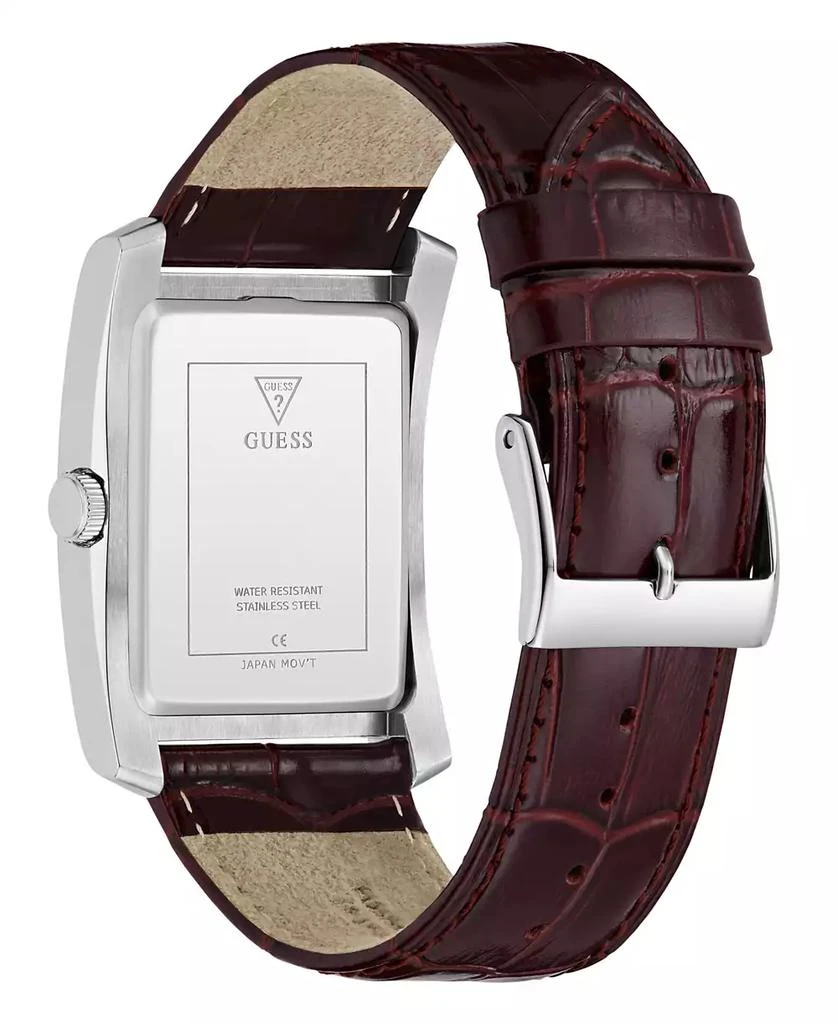 GUESS Men's Silver-Tone Brown Leather Analog Watch, 34mm 3