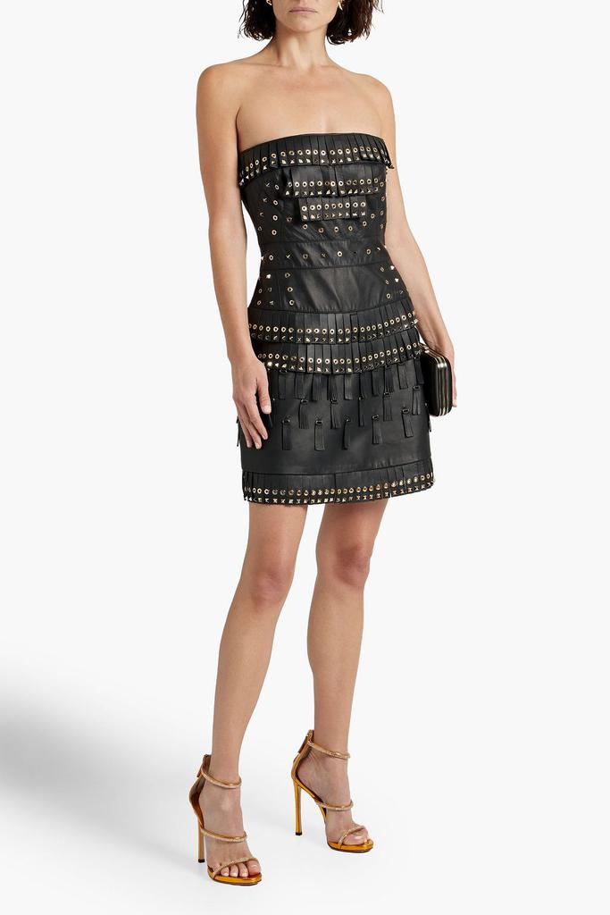 Zuhair Murad Strapless embellished fringed leather mini dress