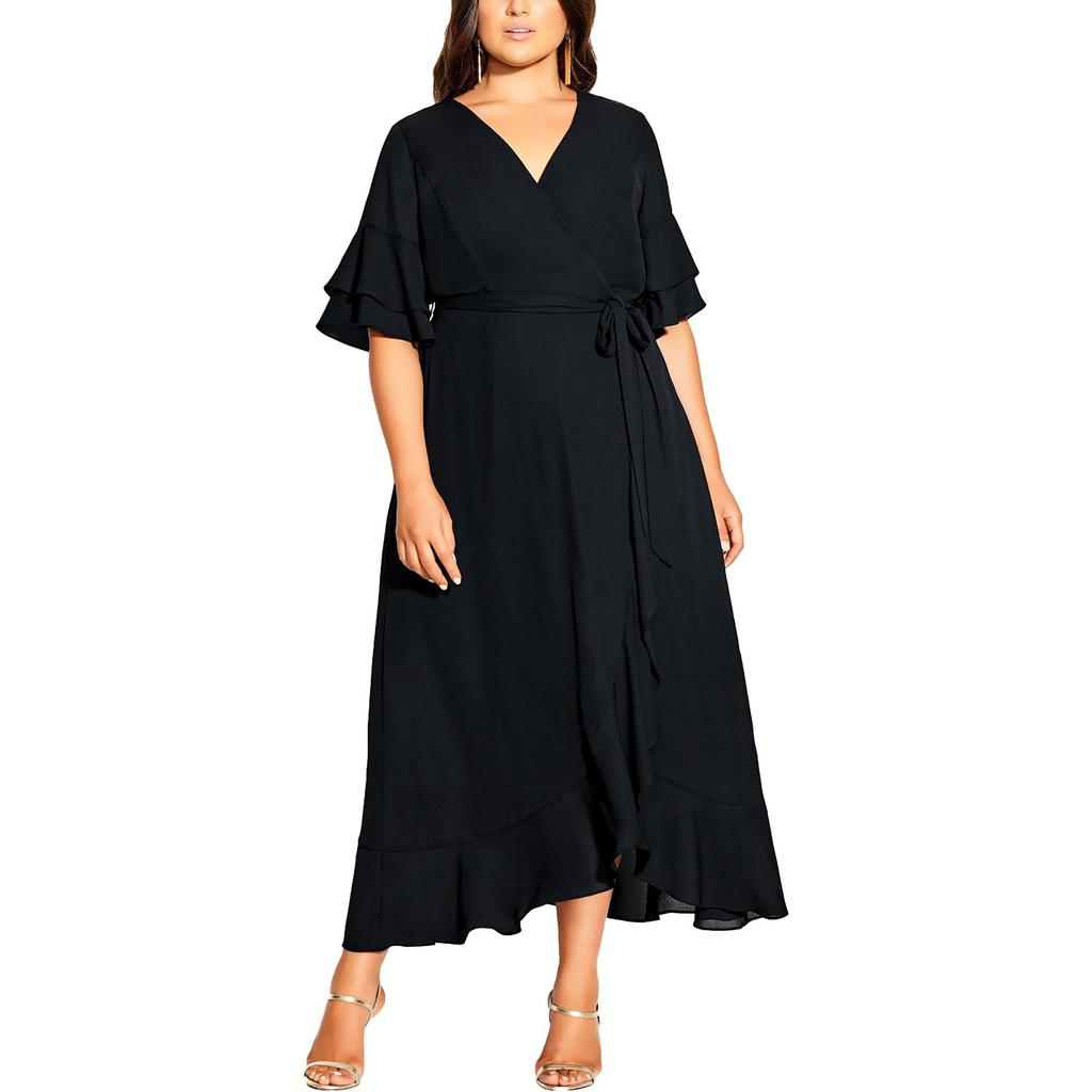 City Chic Plus Womens Flutter Sleeve Long Maxi Dress