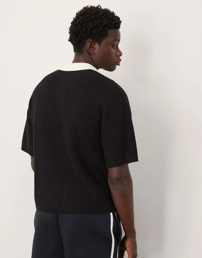 ASOS ASOS DESIGN relaxed  fit knitted polo with 3/4 length sleeves in black 4