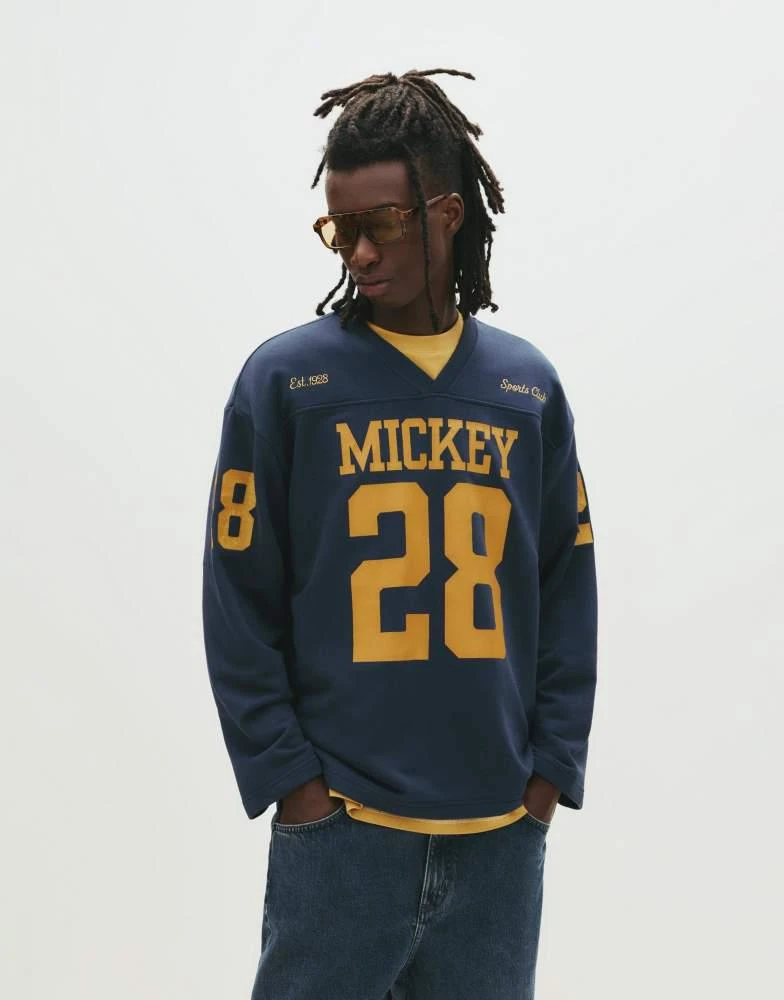 Pull&Bear Pull&Bear Mickey mousse football sweatshirt in navy from ASOS
