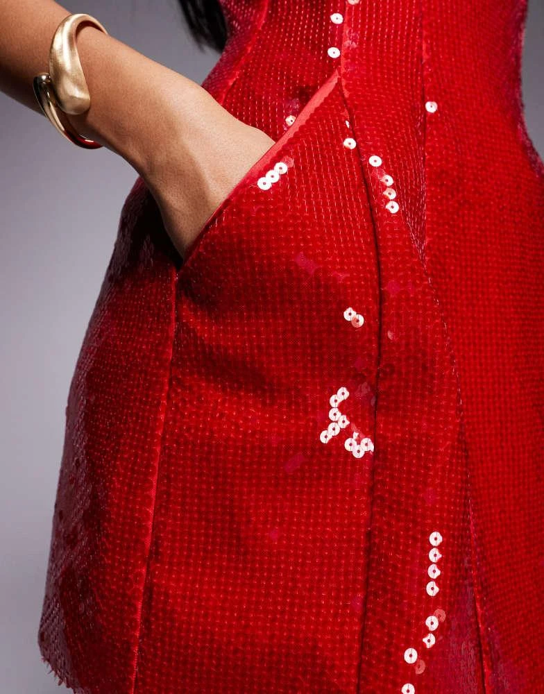 Bardot Nevelle Sequin Halter Dress Deep Red Bardot Nevelle Sequin Halter Dress Deep Red