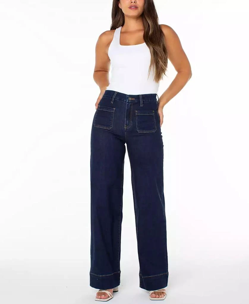 Shop Juniors' High-Rise Wide-Leg Patch-Pocket Jeans on Sale at