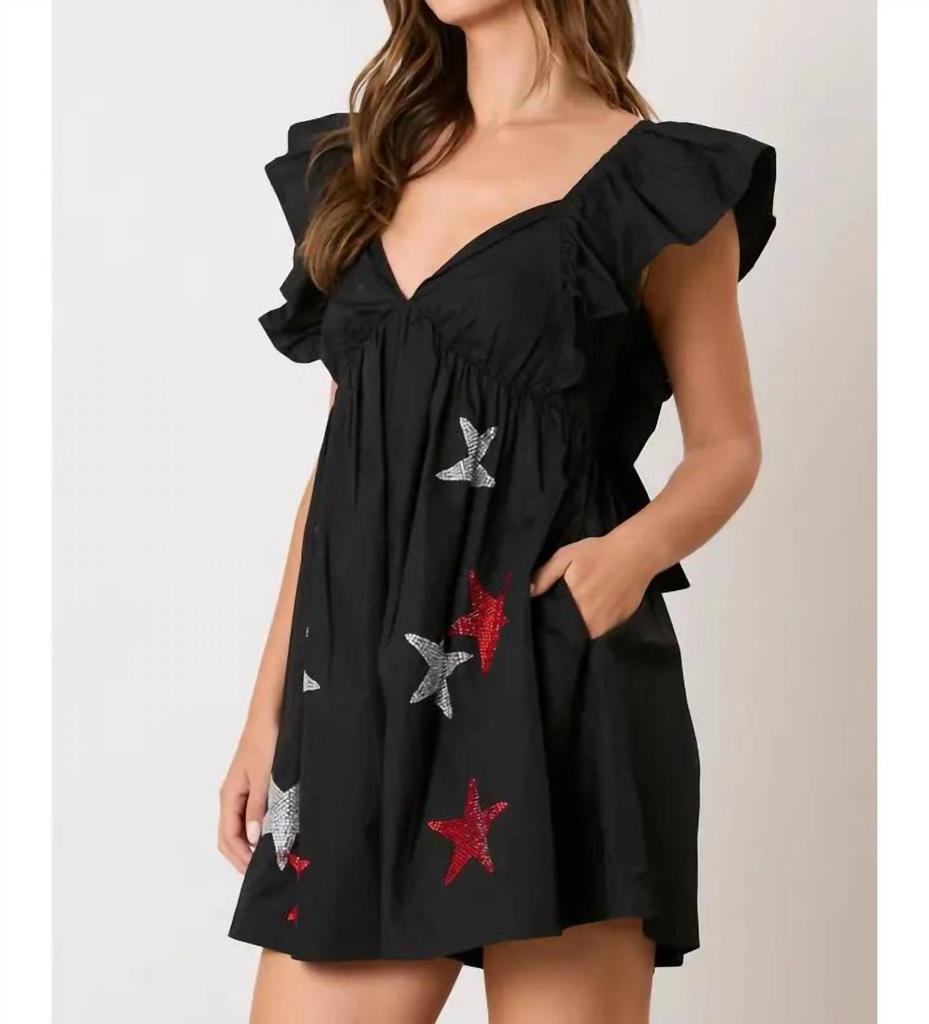 Peach Love Peach Love - Sequin Stars Rhinestone Ruffle Sleeve Romper