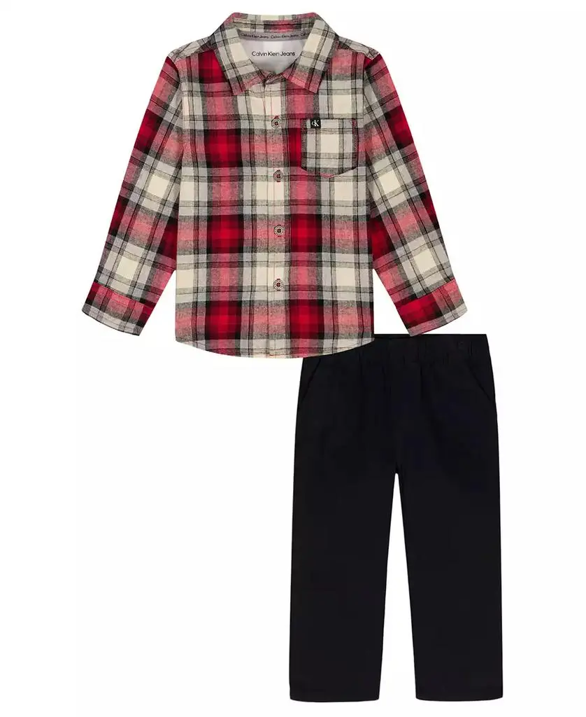 Calvin Klein Boys' 2T-7 Woven Shirt and Pants, 2-Piece Set