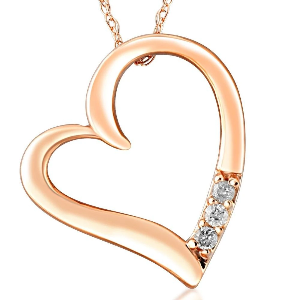 Pompeii3 Diamond Heart Pendant Necklace 18" 3-Stone 10K Rose Gold 1