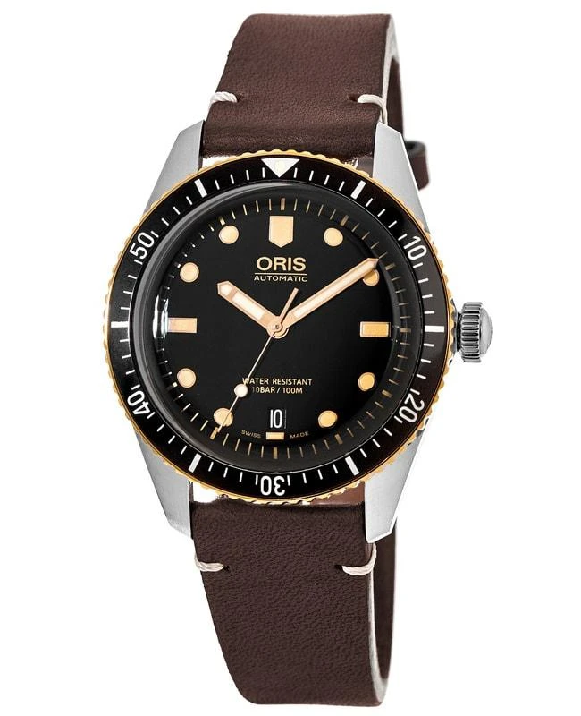 Oris Oris Divers Sixty-Five Black Dial Dark Brown Leather Strap Men's Watch 01 733 7707 4354-07 5 20 55 1