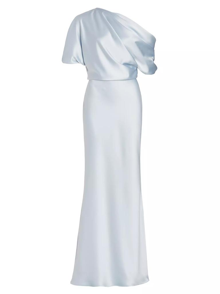 Amsale Satin One-Shoulder Gown