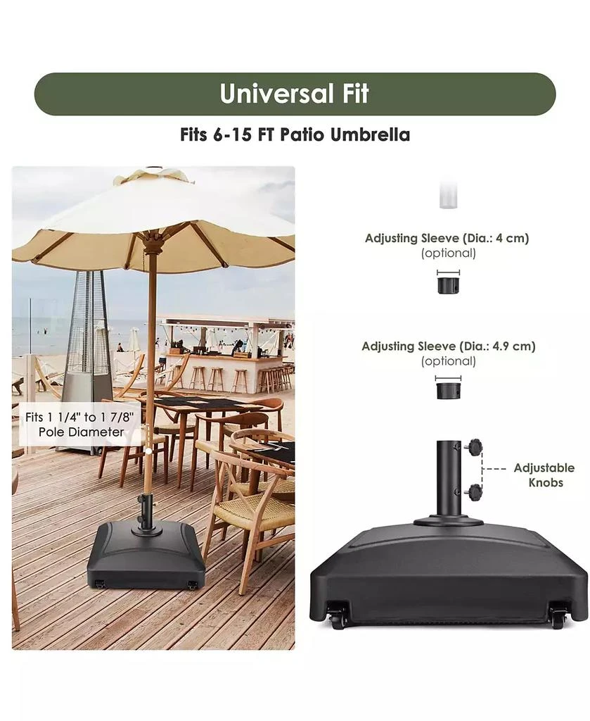 Yescom 9ft Solid Wood Outdoor Patio Umbrella with Base Included Parasol Wheels Stand for Bistro Market Garden Deck Yard Poolside Tan 7