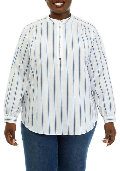 JONES NEW YORK New York Plus Size Stripe Poplin Top 1
