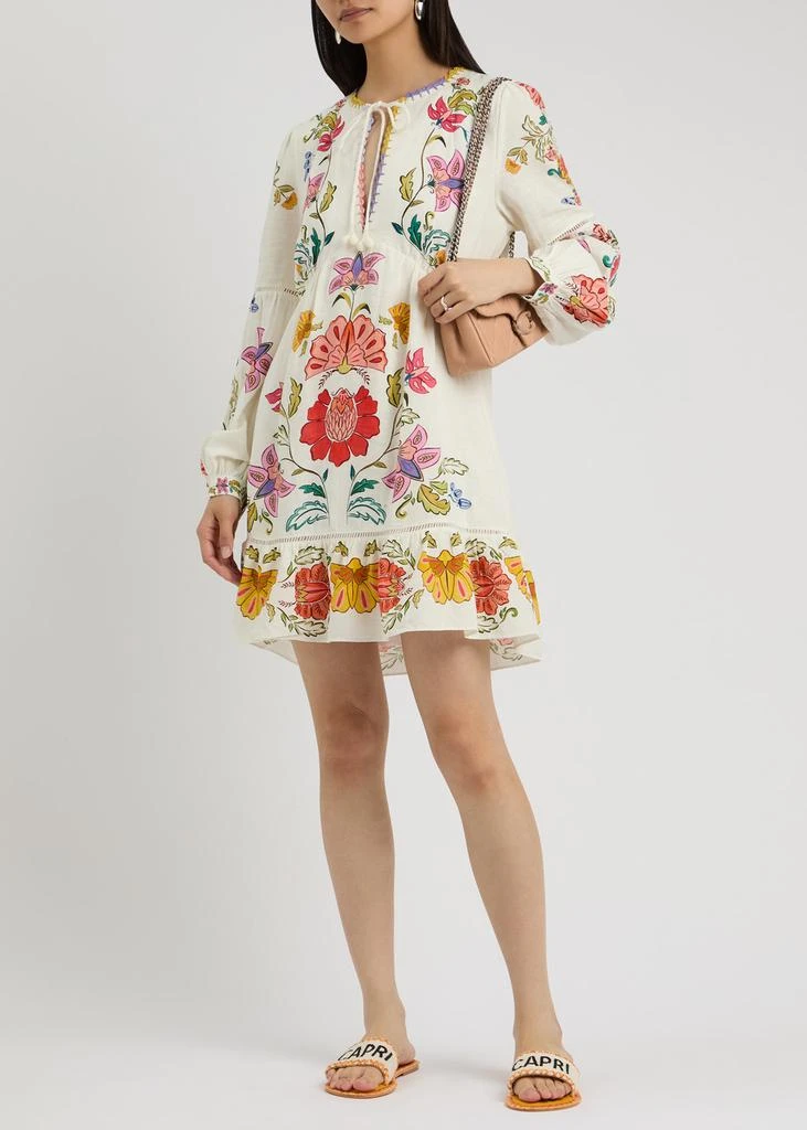 Farm Rio Floral Insects printed linen-blend mini dress  4