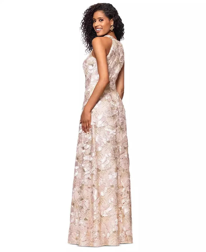 Betsy & Adam Women's Sequined Soutache Halter Gown 4