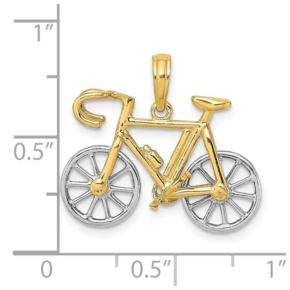 Diamond2Deal 10k Yellow Gold Rhodium 3-D Ten Speed Bicycle Charm Pendant 3