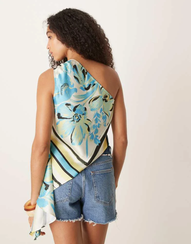 ASOS ASOS DESIGN one shoulder satin top in bandana print BeyondStyle