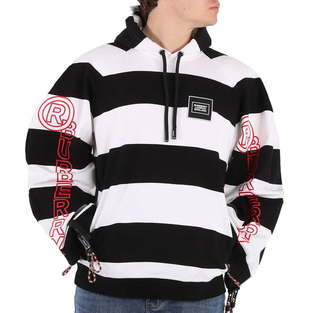 パーカー・フーディ BURBERRY Men Sweatshirts Burberry Men's Black Printed Logo Striped Hoodie - Hoodies