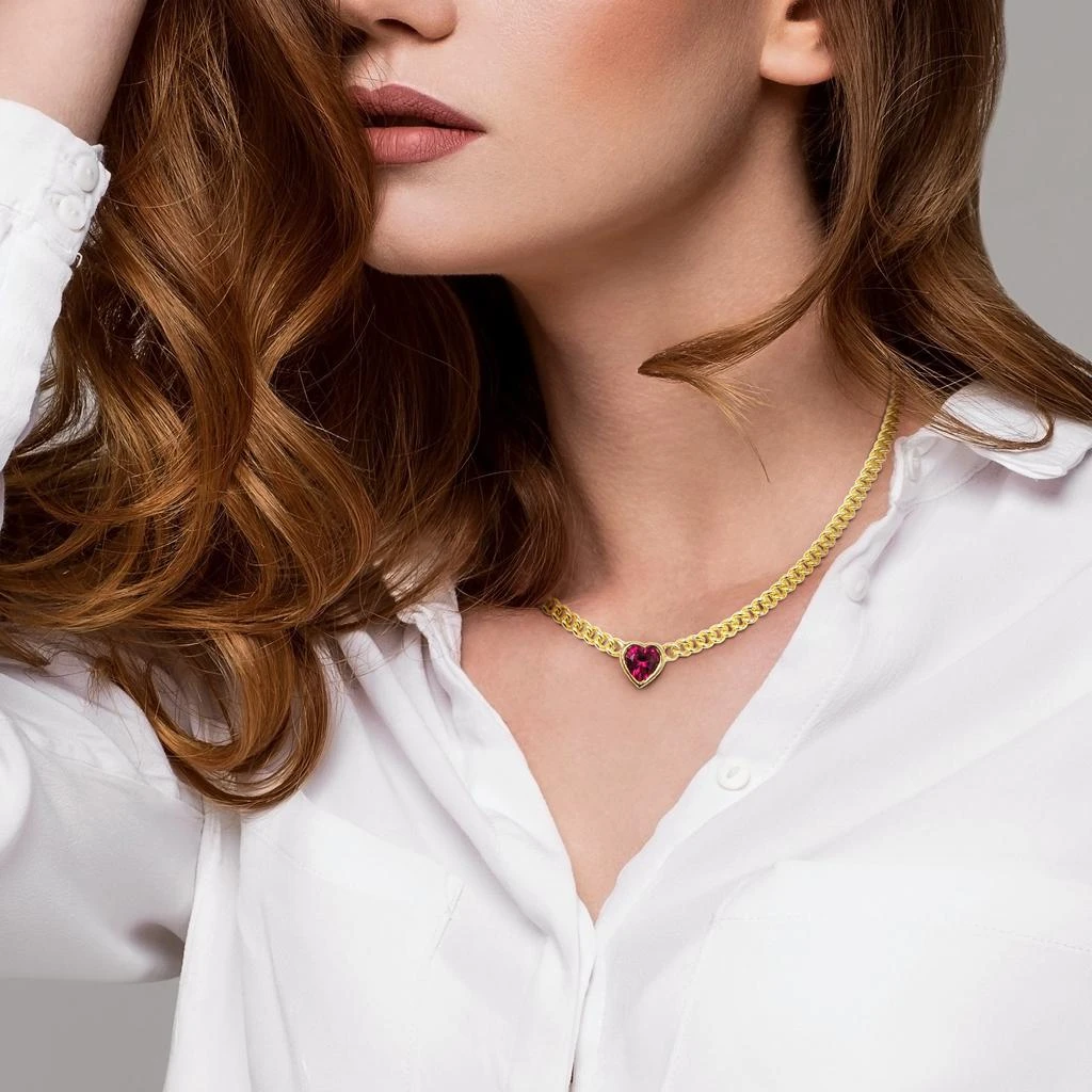 Mimi 
Max 2 7/8 CT TGW Heart Shaped Created Ruby Curb Link Necklace in Yellow Silver - 18 in 4