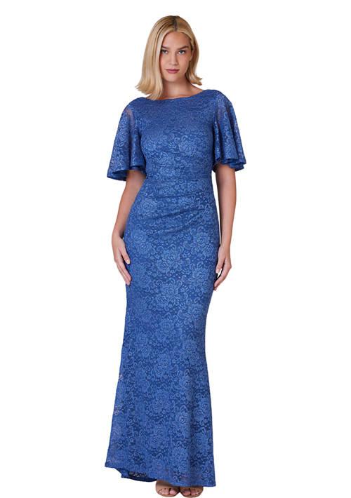 Jessica Howard Howard Womens Boat Neck Lace Flutter Sleeve Gown