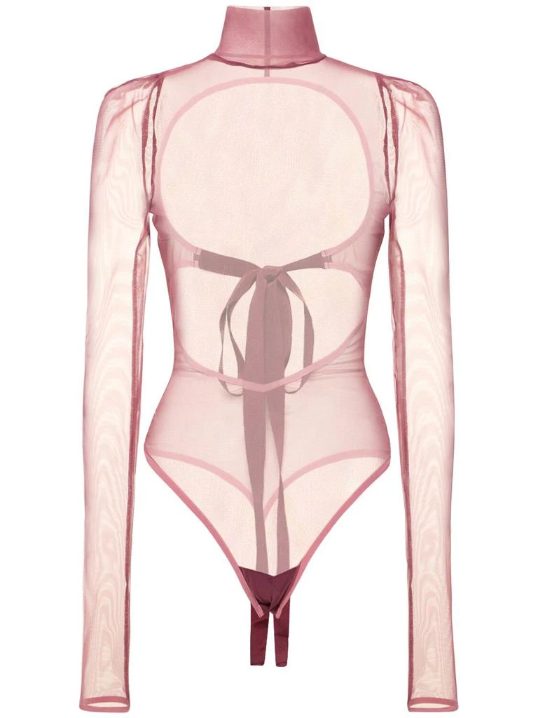 NENSI DOJAKA Turtleneck Open Back Tulle Bodysuit 1