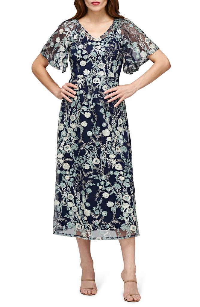 JS Collections Elsie Floral Embroidered Midi Dress