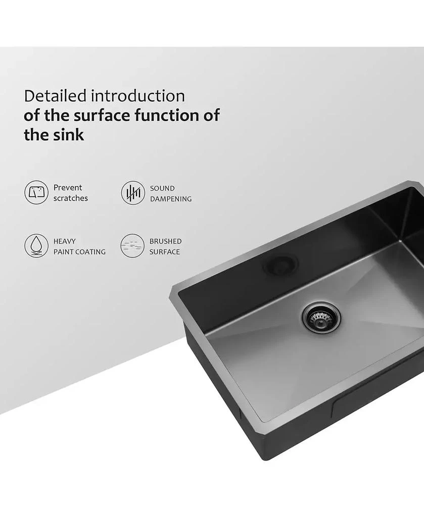 Flynama 30x18x10inch Gunmetal Black Undermount Kitchen Sink Single Bowl Stainless Steel 16 Gauge 9