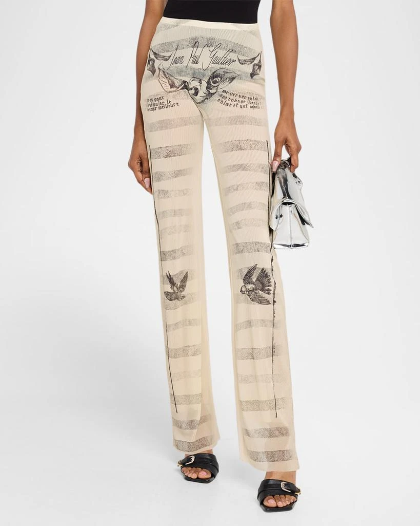 Jean Paul Gaultier Tattoo Mariniere Print Mesh Straight-Leg Trousers 4