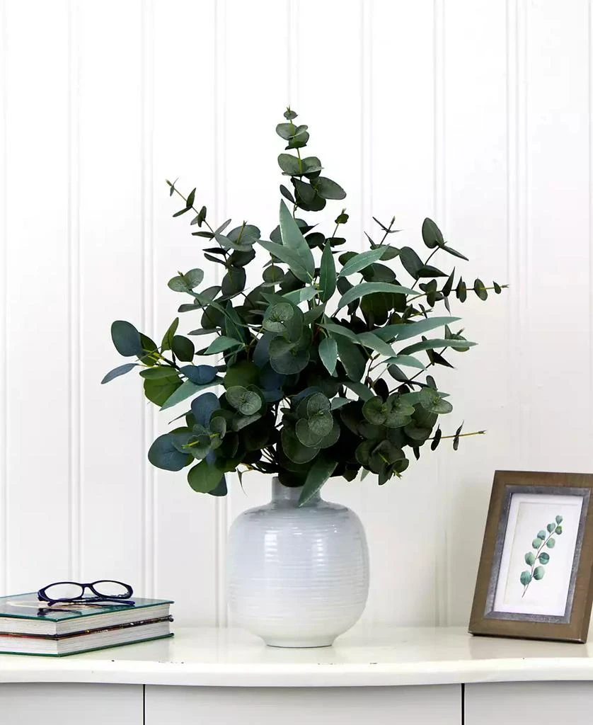 NEARLY NATURAL 24" Artificial Eucalyptus Leaves Arrangement with Ceramic Planter 3