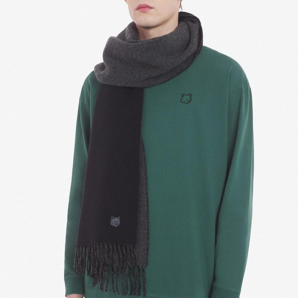Maison Kitsune Bold Fox Head Patch Scarf - Black/Charcoal - Homme 4