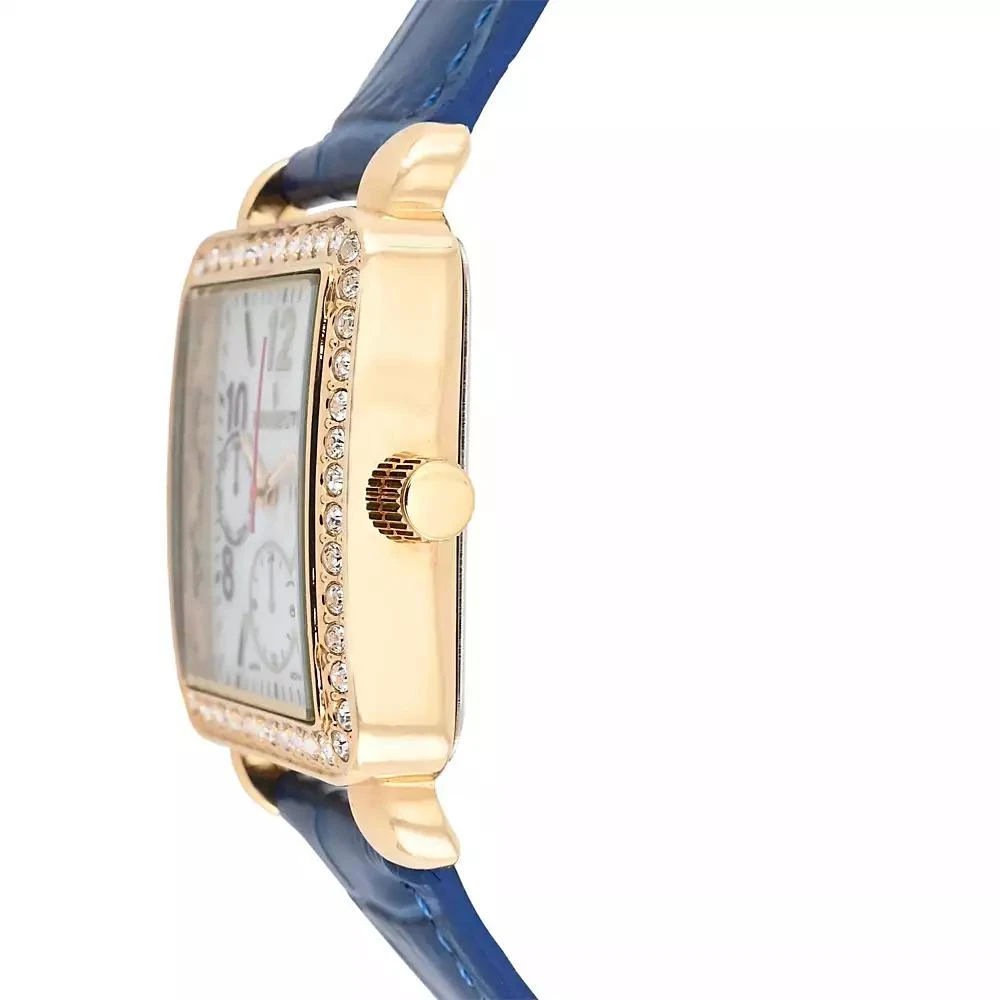 Peugeot Women's 14K Gold Plated Square Dress Watch with European Crystals and Blue Leather Band 2
