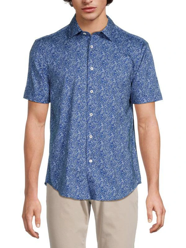 BUGATCHI Print Curved Hem Shirt 1