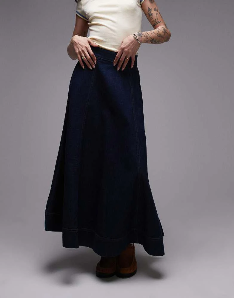 Topshop Topshop denim full maxi skirt in raw look indigo 3